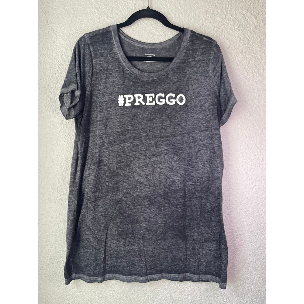Motherhood Maternity‎ Preggo Graphic Tee Pregnancy Top Gray Large